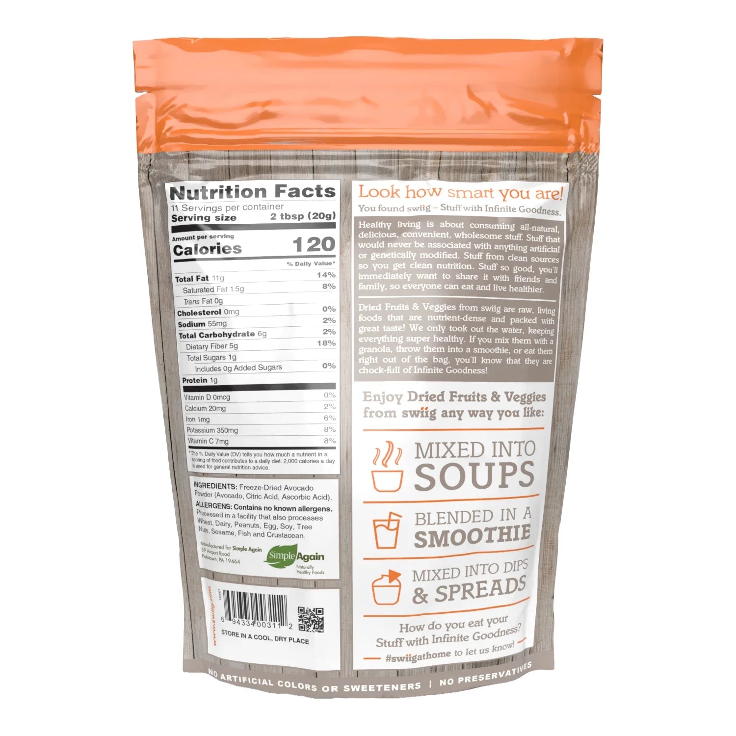 Swiig Dried, Ground Avocado - 8oz bag