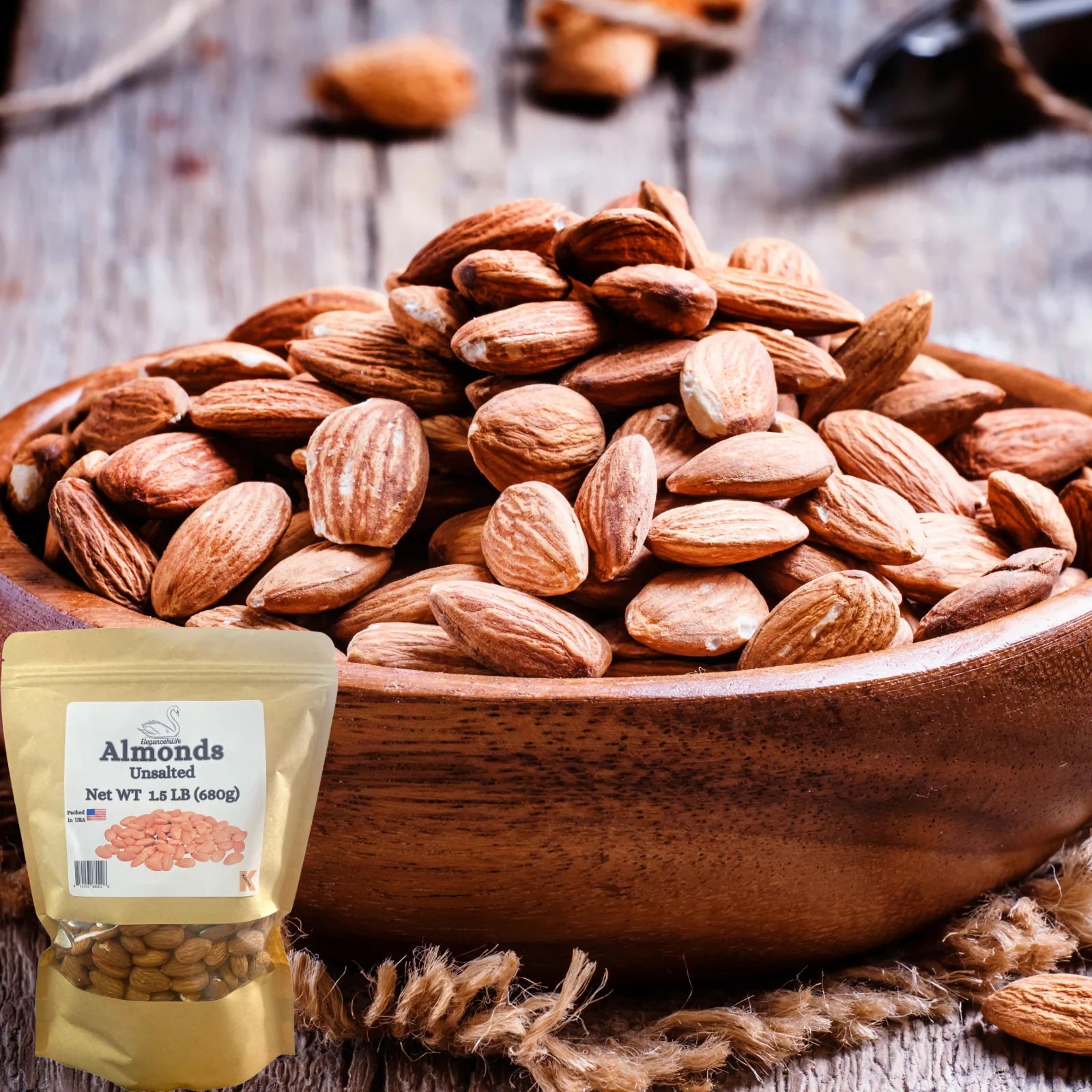 Eleganceinlife Raw Whole Almonds Unsalted 1.5 LB