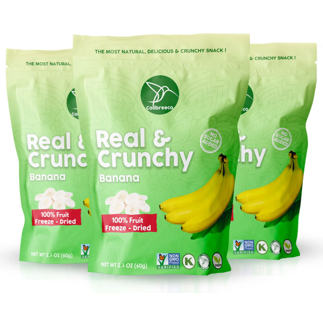Colibreeco, Freeze Dried Fruit, Bananas, 2.1 Ounce (Pack of 3), Non-GMO, Kosher and Vegan, 100% Fruit, No Sugar Added, Excellent for Healthy Snacks and Gluten Free.
