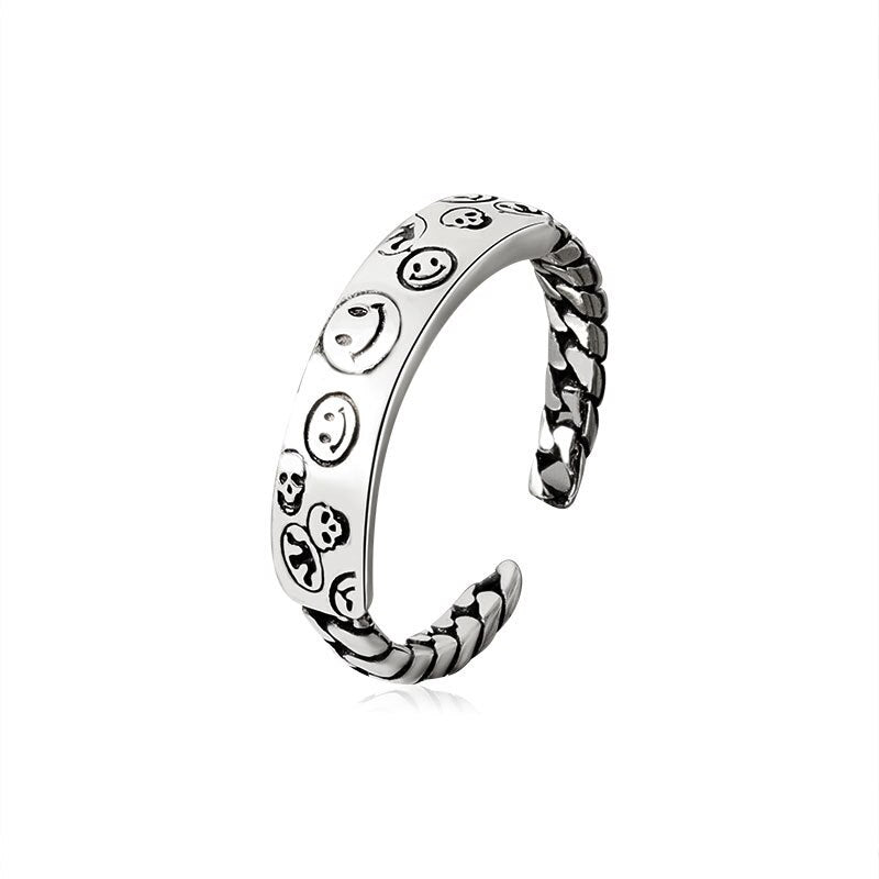 Hot Sell Multiple Happy Smiley Faces Open Rings For Women Cute Circle Hollow Smile Ring Party Girl Adjustable Punk Jewelry A908