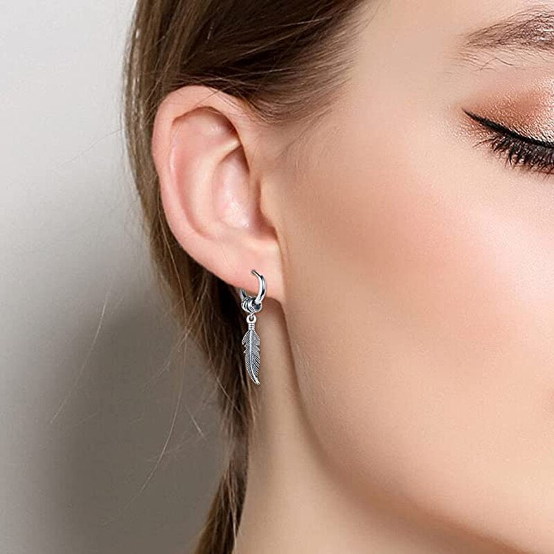 2 Pairs Fashion Cross Feather Stud Earrings Punk Rock Style For Women Men High Quality Stainless Steel Hiphop Ear Jewelry
