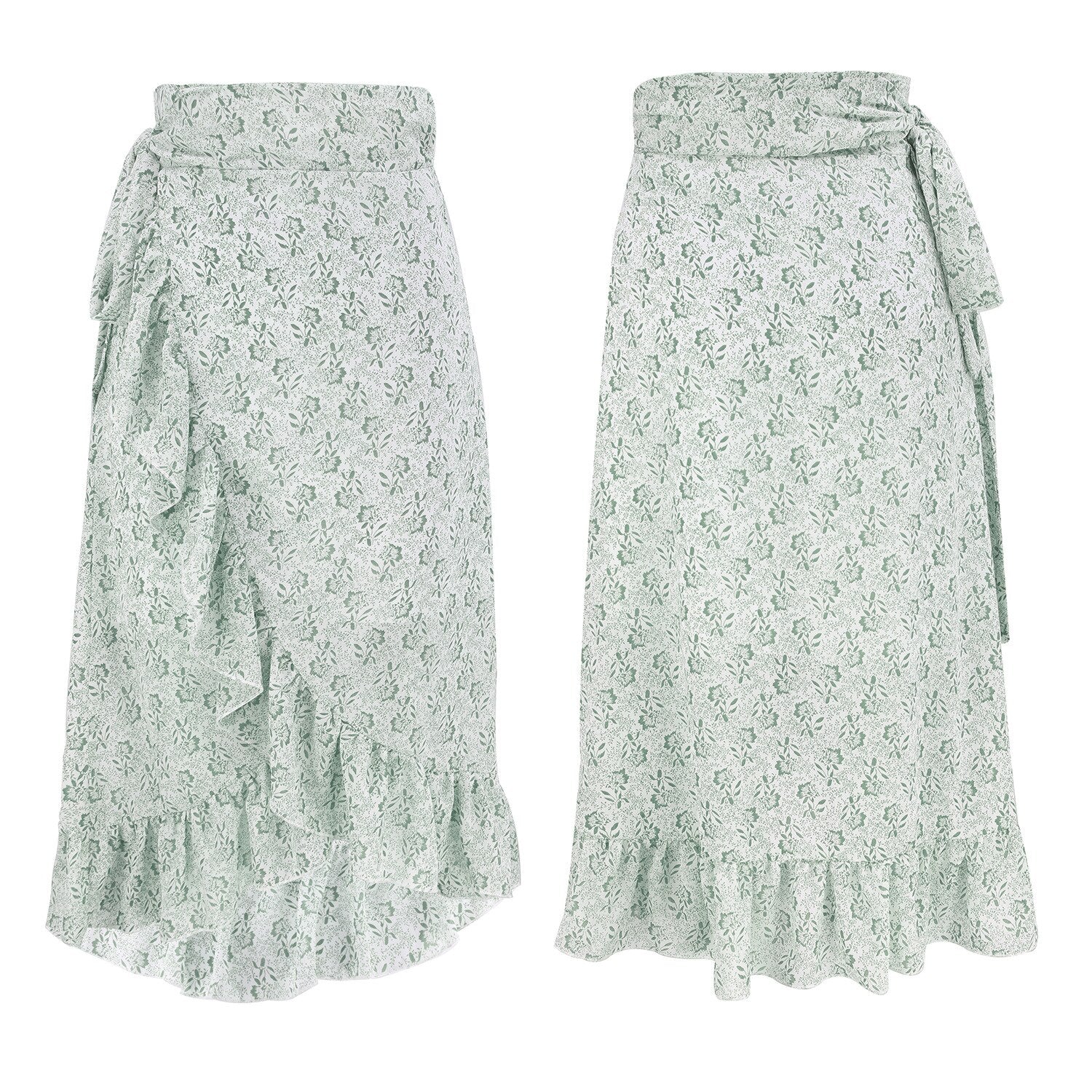 HUAYASX Long Skirts Irregular Floral Chiffon Skirt Women's Skirt Chiffon Ruffled Irregular Women Clothingd Flower Leaf Pattern
