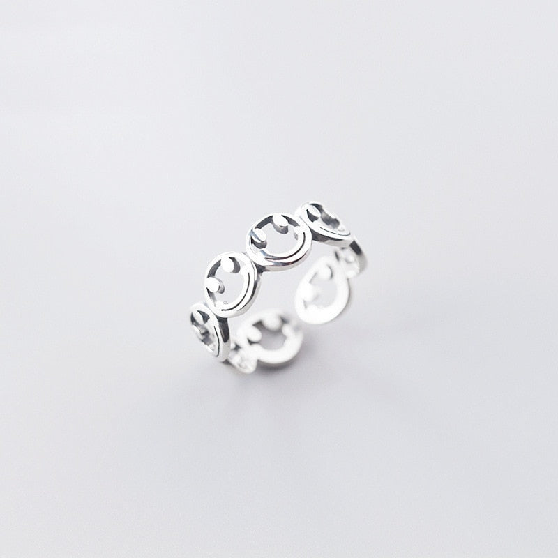 Hot Sell Multiple Happy Smiley Faces Open Rings For Women Cute Circle Hollow Smile Ring Party Girl Adjustable Punk Jewelry A908
