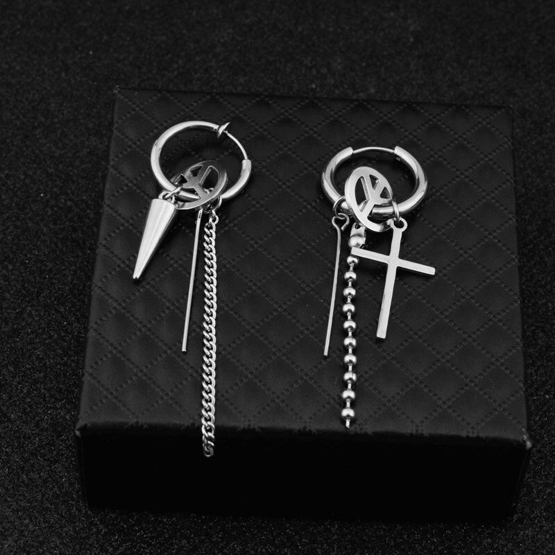 Punk Earring Mens Single Spike Stainless Steel Cross Stud Earring Guys Jewelry Rock Hip Hop Grunge Punk Dagger Ear Clip Unisex