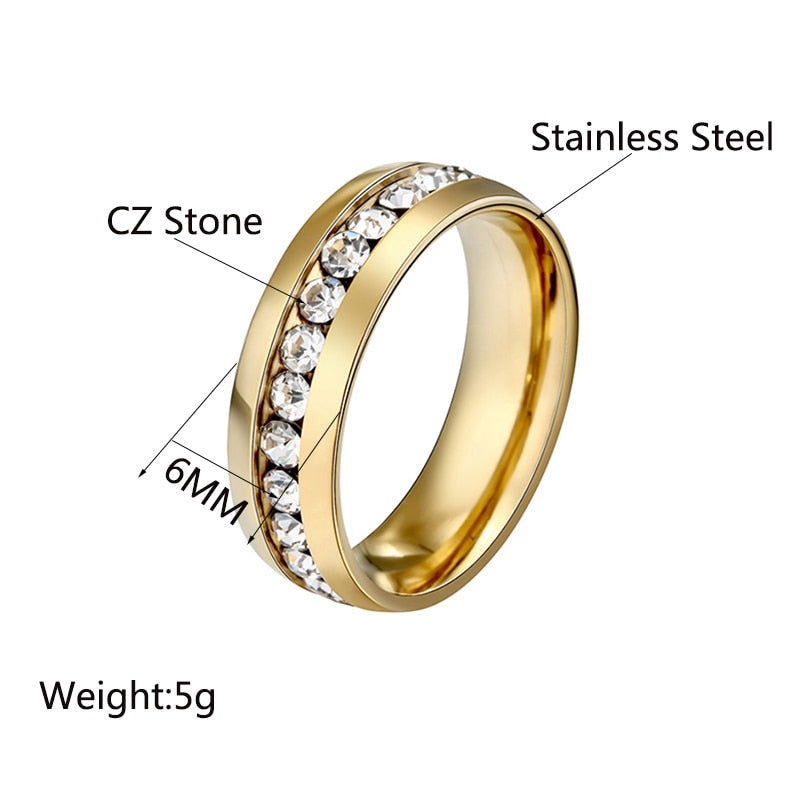 Auxauxme Bling CZ Stone Wedding Bands Rings Women Jewelry Golden Stainless Steel Simple Love Couple Ring Valentine's Day Gift - Jeglowstore