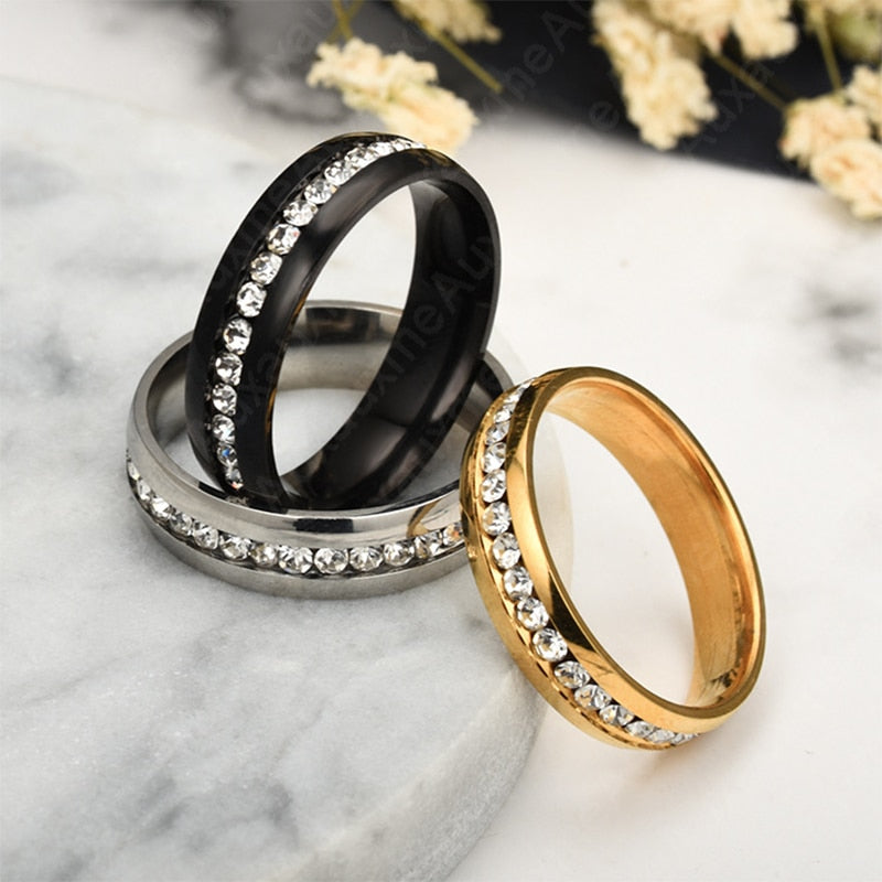 Auxauxme Bling CZ Stone Wedding Bands Rings Women Jewelry Golden Stainless Steel Simple Love Couple Ring Valentine's Day Gift - Jeglowstore
