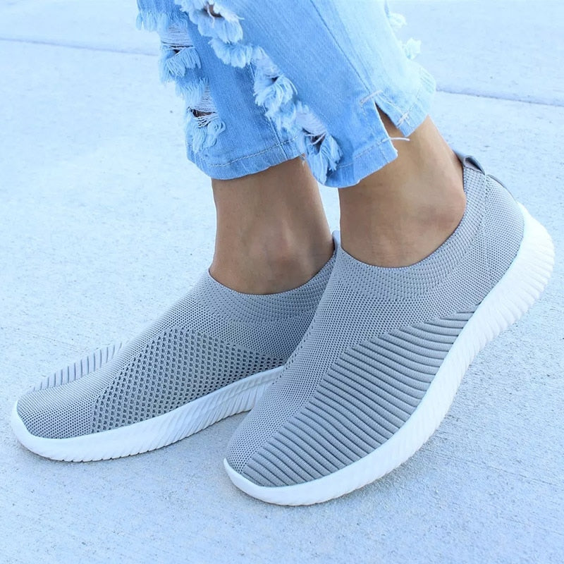 Women Shoes Knitting Sock Sneakers Women Spring Summer Slip On Flat Shoes Women Plus Size Loafers Flats Walking krasovki Famela - Jeglowstore