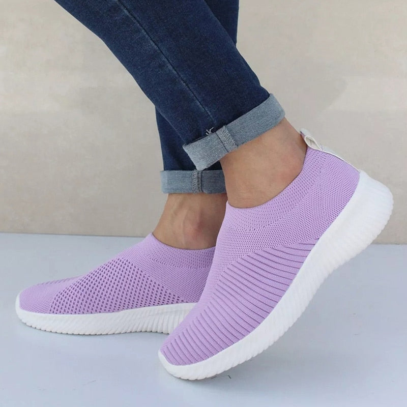Women Shoes Knitting Sock Sneakers Women Spring Summer Slip On Flat Shoes Women Plus Size Loafers Flats Walking krasovki Famela - Jeglowstore