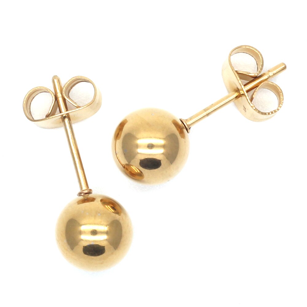 Gold -cololr Small Balls 2mm to 8mm Stud Earrings 316l Stainless Steel Earring IP Plating No Fade Allergy Free