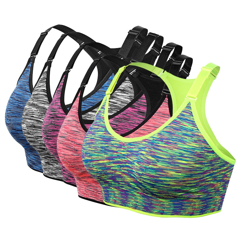 WANAYOU Women Sports Bra,Adjustable Spaghetti Strap Padded Top For Fitness Running Gym Athletic,Seamless Yoga Sports Bra Top