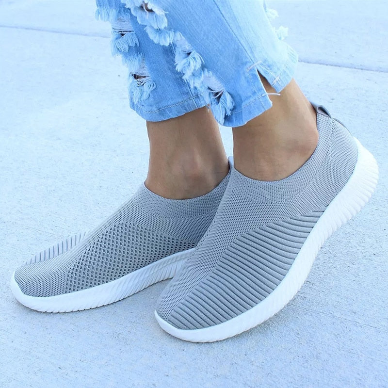 Women Shoes Knitting Sock Sneakers Women Spring Summer Slip On Flat Shoes Women Plus Size Loafers Flats Walking krasovki Famela - Jeglowstore