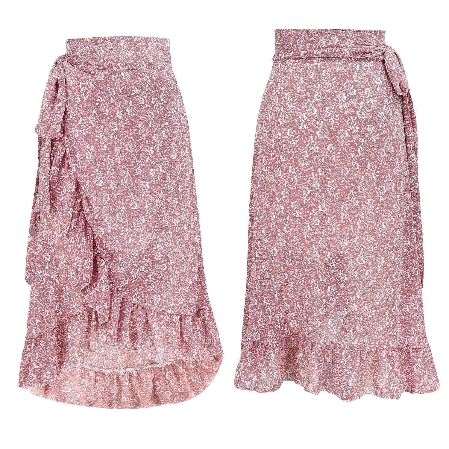 HUAYASX Long Skirts Irregular Floral Chiffon Skirt Women's Skirt Chiffon Ruffled Irregular Women Clothingd Flower Leaf Pattern