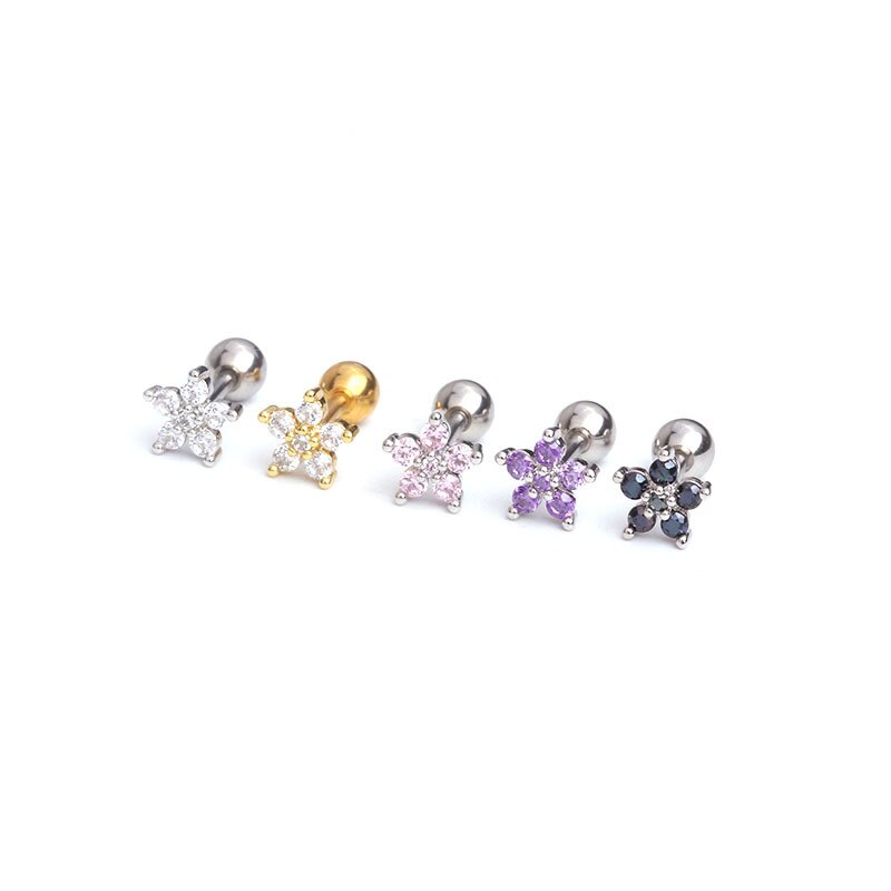 1pc Stainless Steel Fashion Flowers Zirconia Cartilage Cz Earring for Women Crown Helix Ear Studs Piercing Jewelry