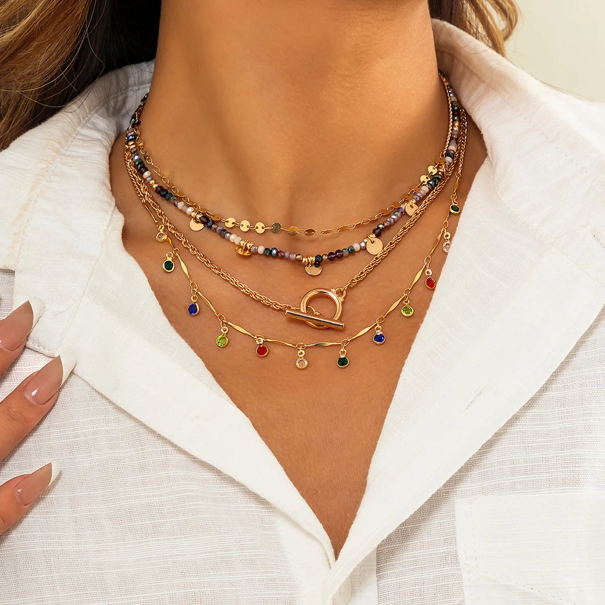 Rainbow Crystal Tassel Choker - Jeglowstore