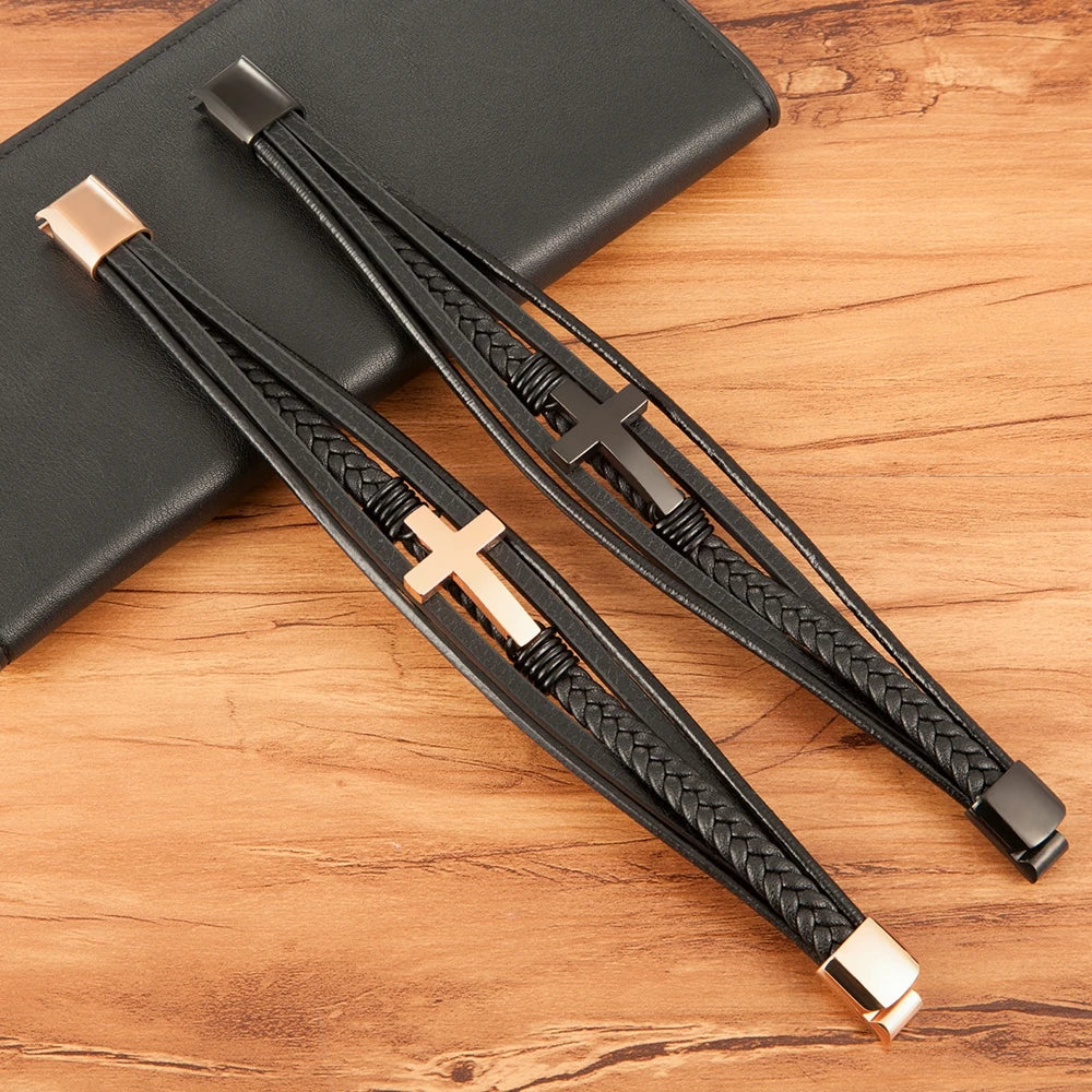 Men’s Classic Cross Leather Bracelet - Jeglowstore
