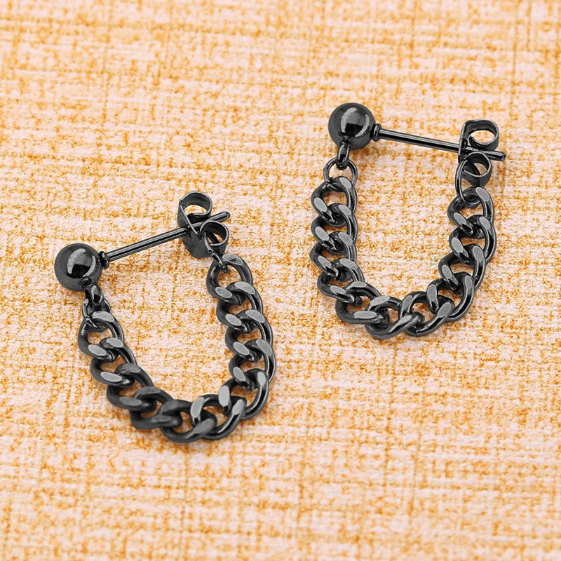 Men Women Punk Earring Stainless steel chain eardrop pendant ear jewelry simple Personality Earring