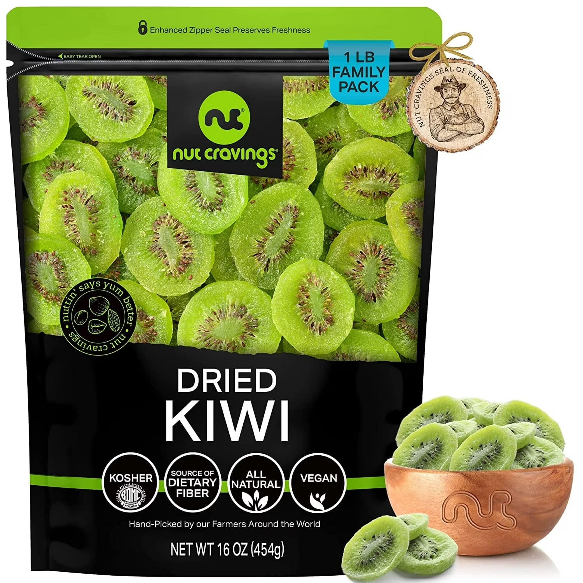 Nut Cravings Dried Kiwi Slices, Sweetened Fruit Bites Snack 16oz