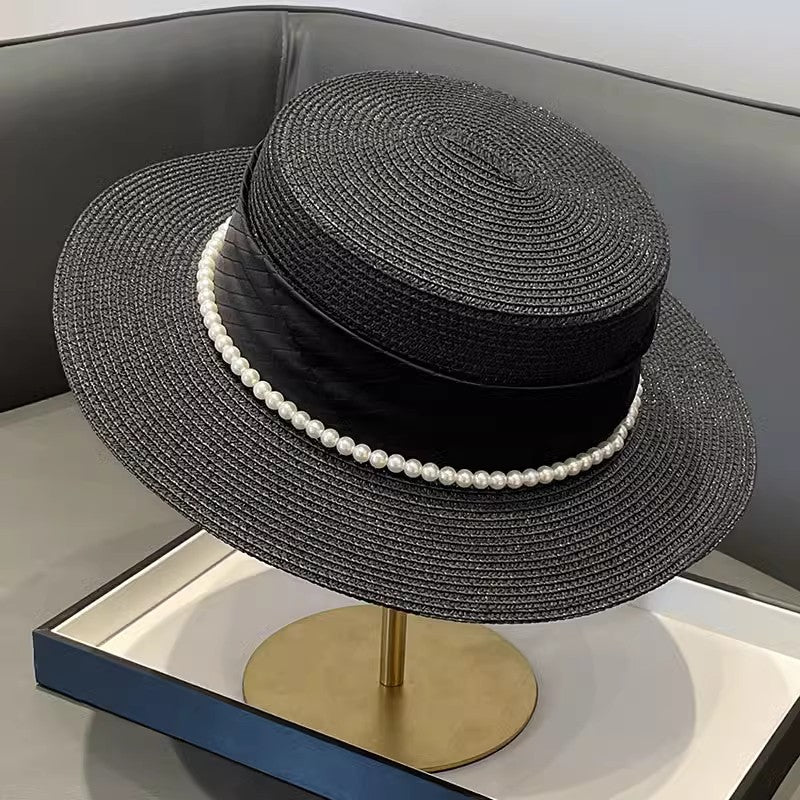 Korean Style Instagram Style Internet Celebrity Letters Flat Top Straw Woven Top Hat Women's Spring Summer Outing Sun Protection Sun-Shade All-Match Trendy Straw Hat