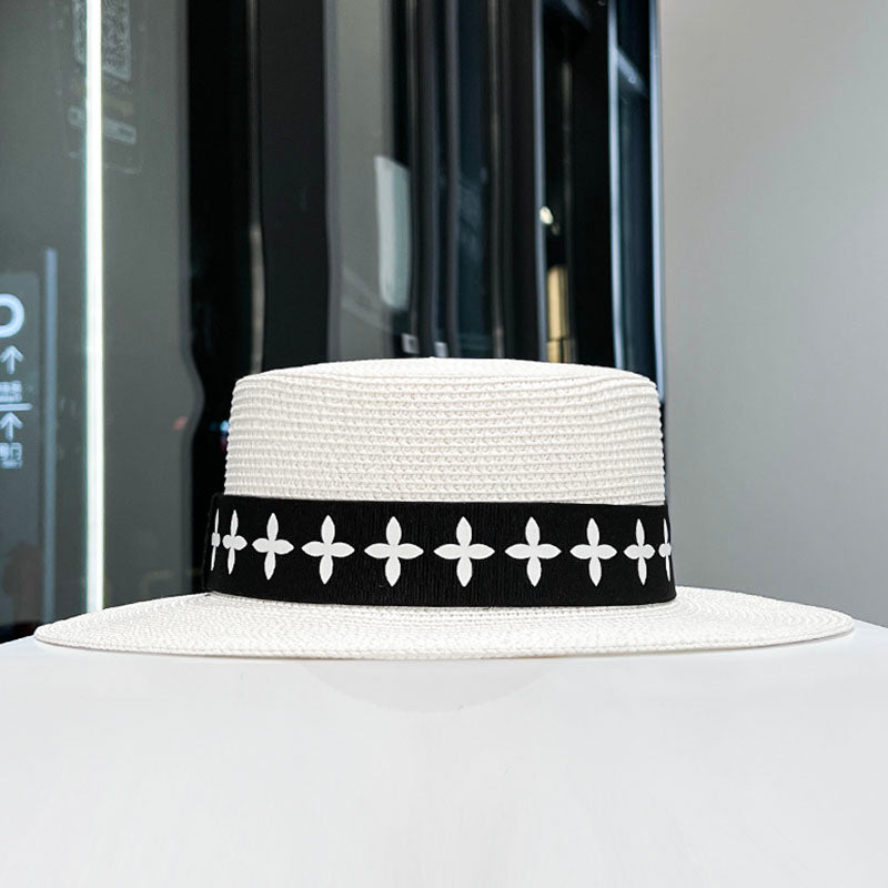 French Style Elegant Flat Top Straw Hat Women's 2023 New Style Spring Summer Sun Protection Straw Sun Hat All-Matching Sun Hat