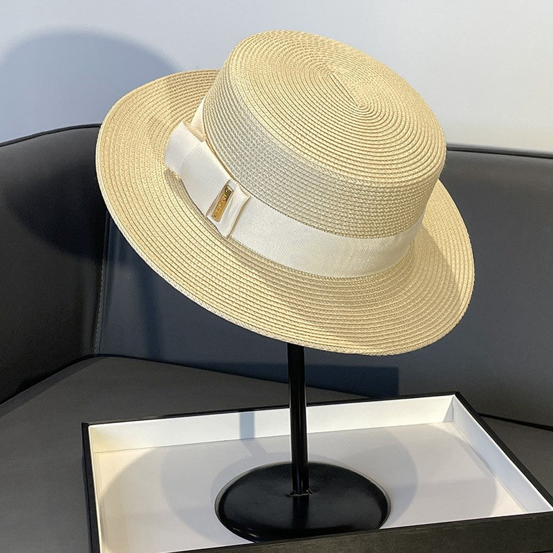 Korean Style Instagram Style Internet Celebrity Letters Flat Top Straw Woven Top Hat Women's Spring Summer Outing Sun Protection Sun-Shade All-Match Trendy Straw Hat