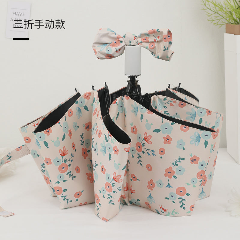 French Style Floral Umbrella Women's Sunny and Rain Dual-Use Automatic Sun Small Portable Sun Protection UV Protection Good-looking Sunshade Umbrella