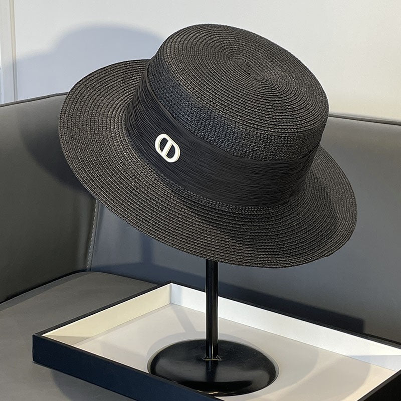 Korean Style Instagram Style Internet Celebrity Letters Flat Top Straw Woven Top Hat Women's Spring Summer Outing Sun Protection Sun-Shade All-Match Trendy Straw Hat