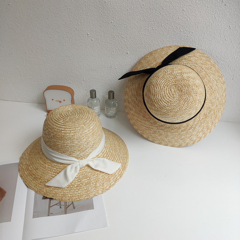 Hepburn Retro Style Dome Wheat-Straw Hat Big Brim Straw Woven Bucket Hat Women's Summer Outdoor Sun Protection Sunshade Hat - Jeglowstore