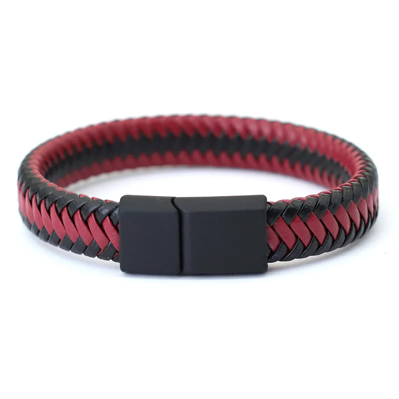 Black Braided Leather Men’s Bracelet - Jeglowstore
