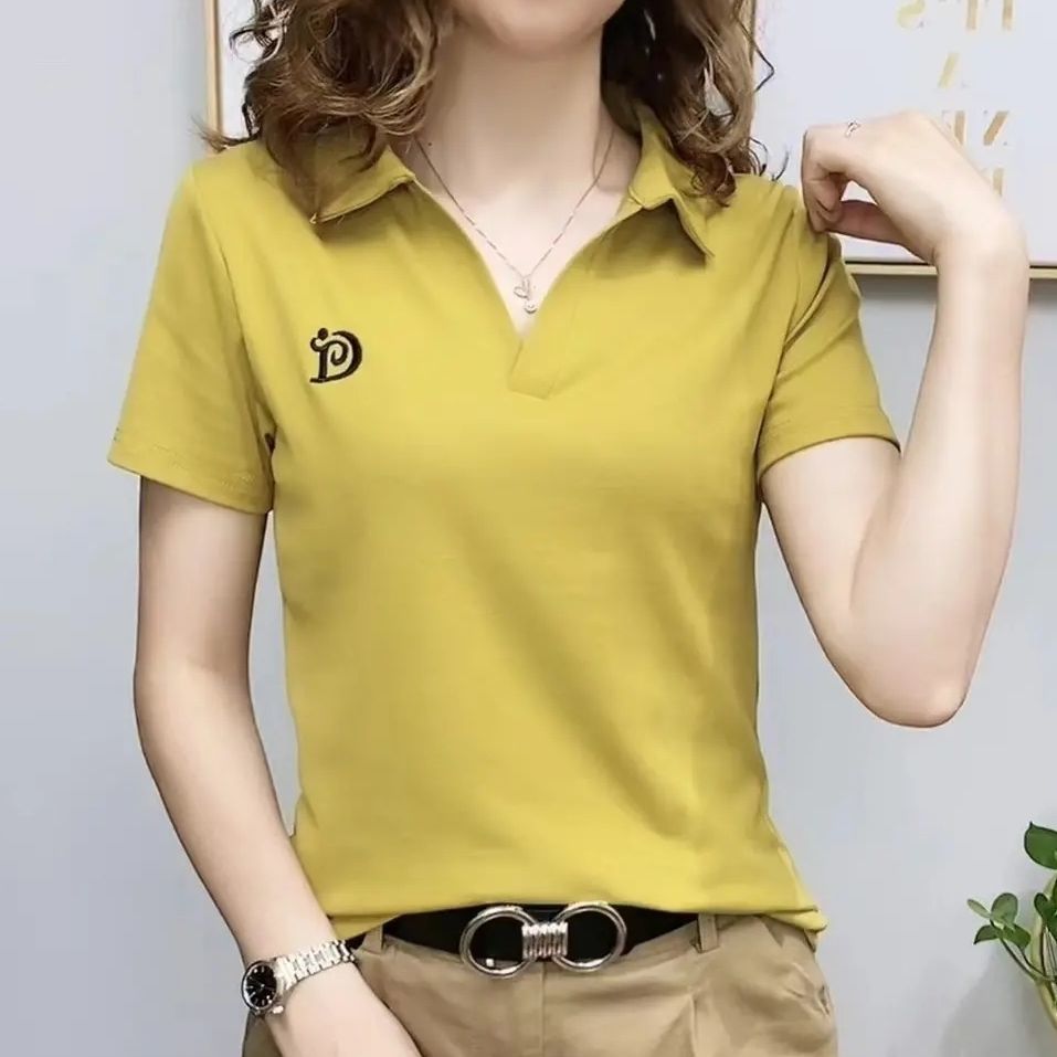 Short Sleeve Summer V-neck Letter Pullover Knitted Tees - Jeglowstore