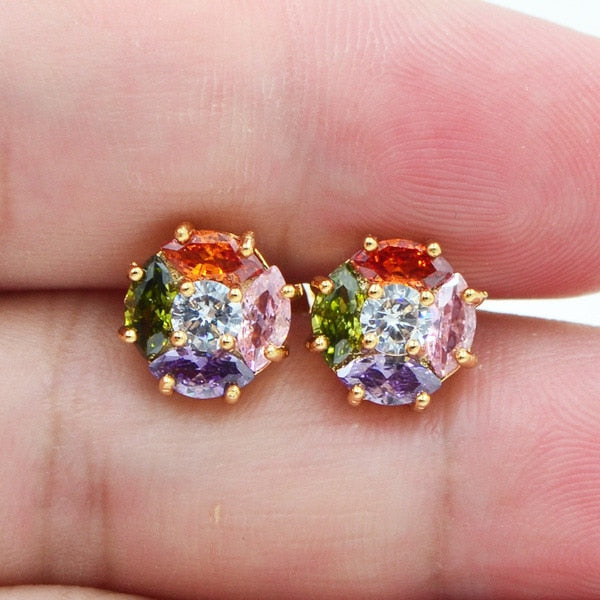 Hip Hop Square Zircon Earrings Men Women Geometric Micropavé Zircon Faux Color Stone Stud Earrings