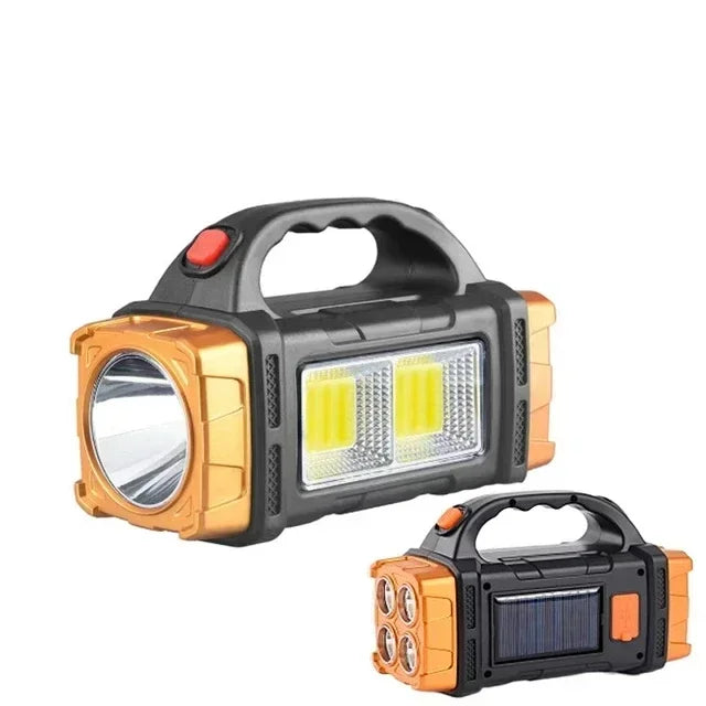 2024 Powerful LED Flashlight USB+Solar Rechargeable Flashlight COB Outdoor Camping Torch Portable Searchlight Power Bank Outdoor - Jeglowstore