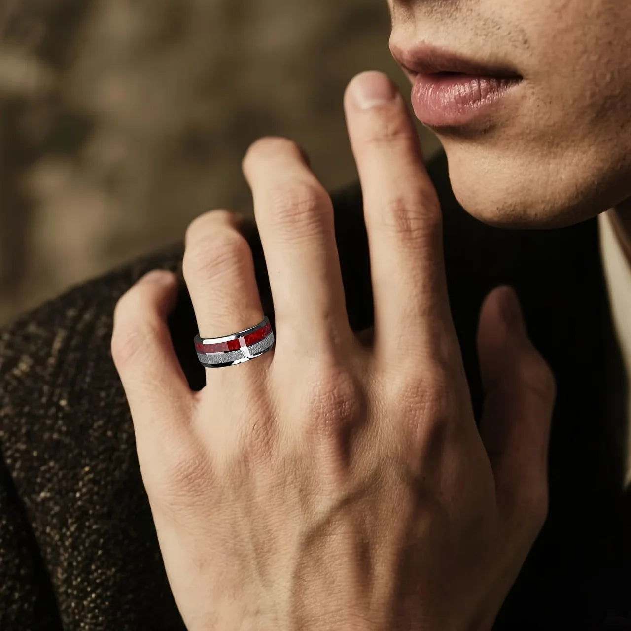 8mm Meteorite Inlay Stainless Steel Ring - Jeglowstore