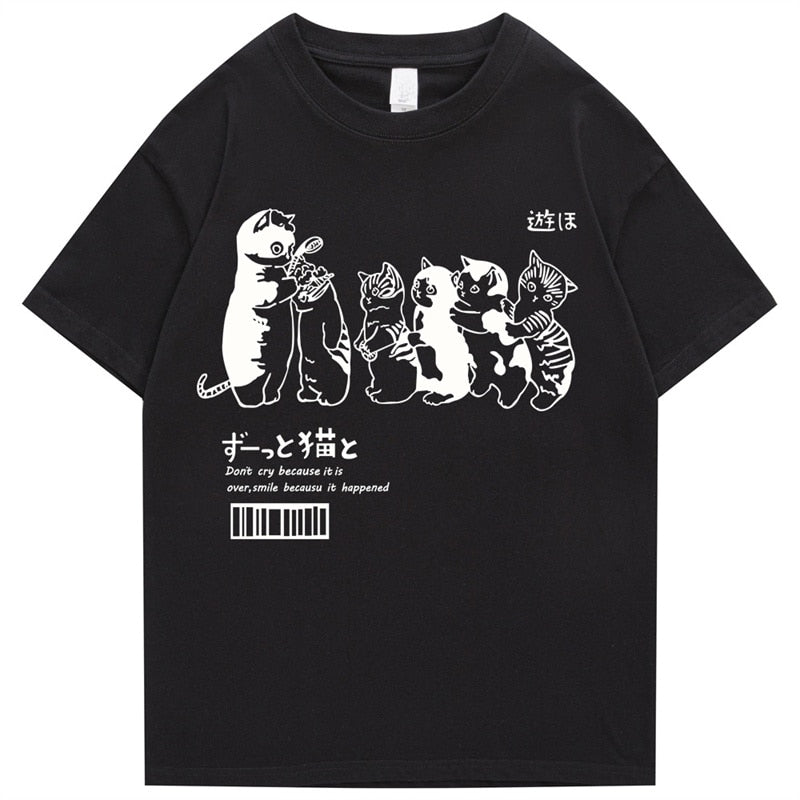 Men's Oversized T Shirt Clothing Hip Hop Cat Shower Street Print T Shirt Casual Cotton 2022 Summer Short Sleeve T Shirt