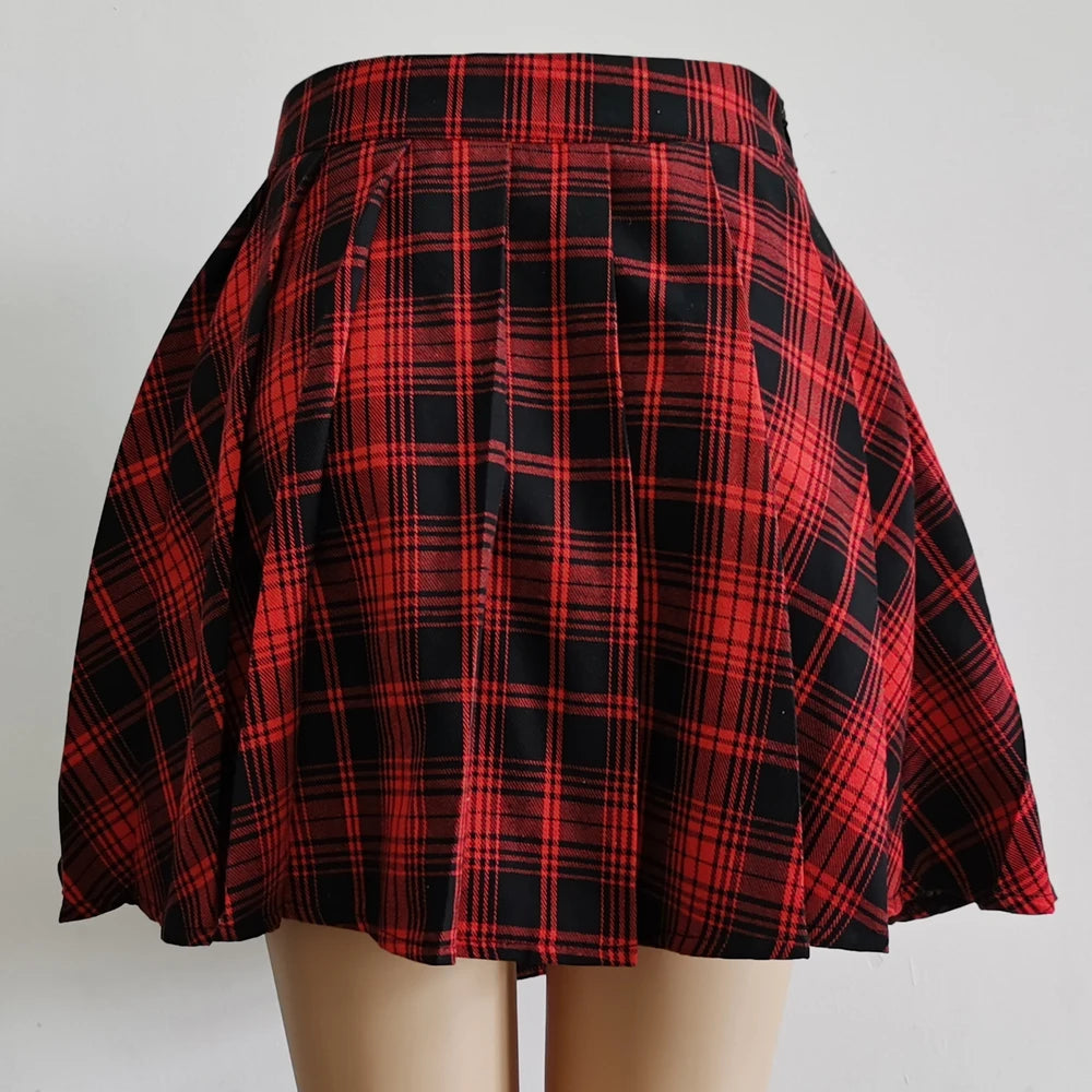 High Waist Plaid Pleated Mini Skirt - Jeglowstore