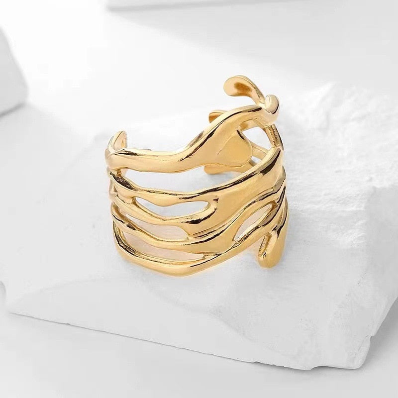 2023 New Arrival Irregular Hollow Silver Color Wide Ring Female Fashion Retro Unique Design Handmade Jewelry Gifts