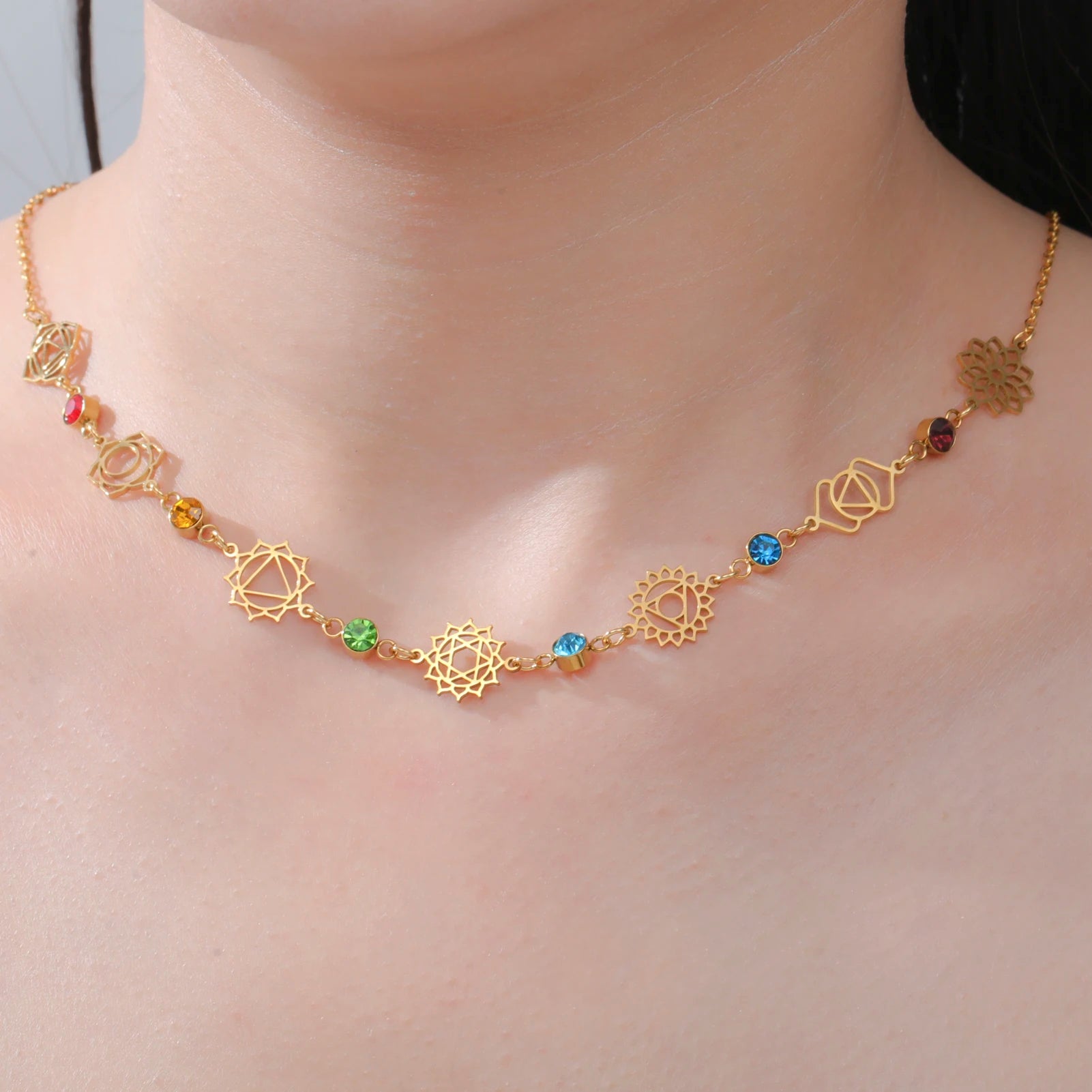 Gold Stainless Steel Chakra Meditation Necklace - Jeglowstore