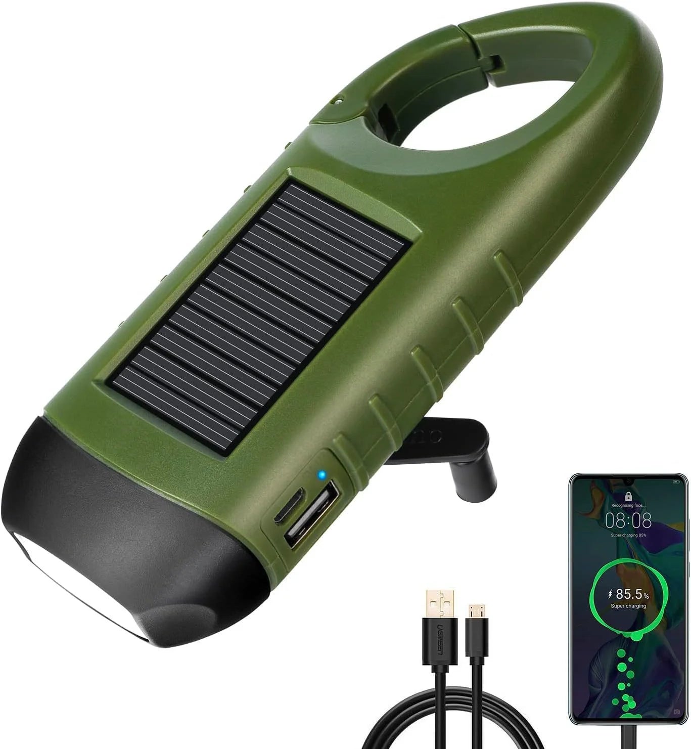 Solar Led Flashlights Portable Hand Cranked Dynamo Torch for Outdoor Riding Camping Power Hiking Long-range Emergency Lantern