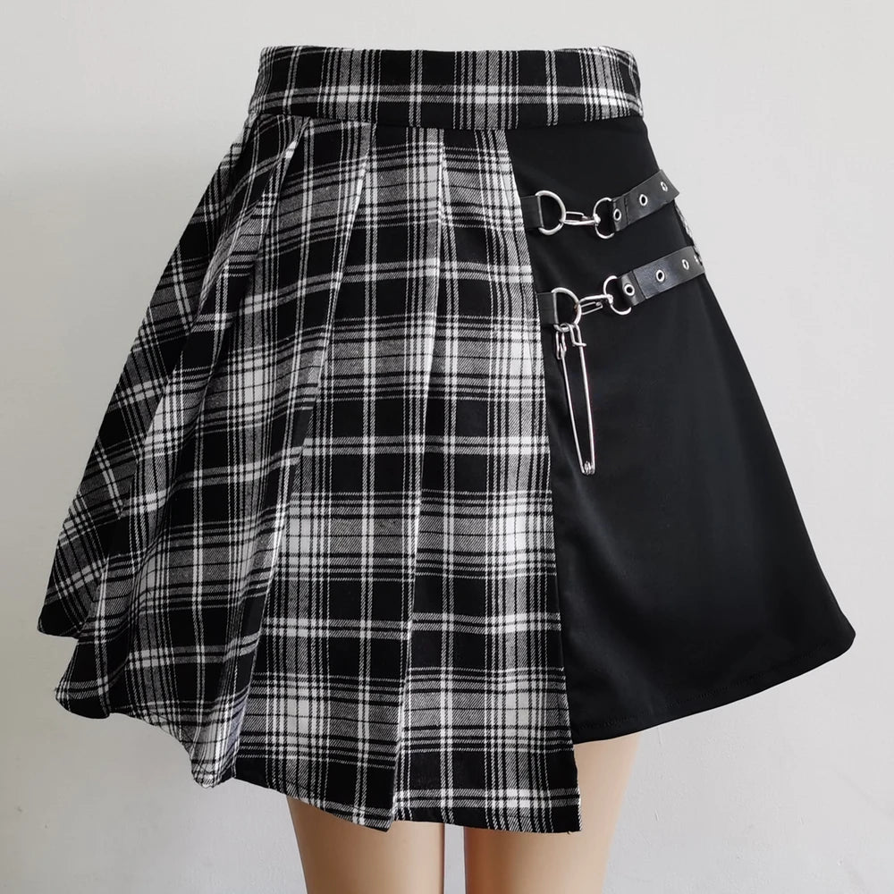 High Waist Plaid Pleated Mini Skirt - Jeglowstore