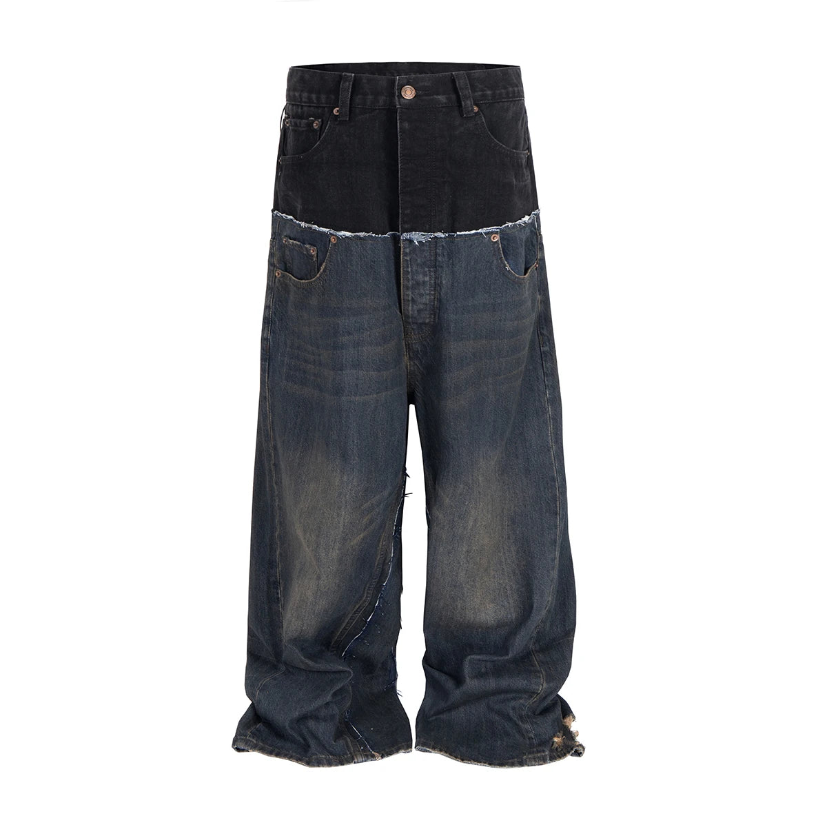 Double Waist Patchwork Baggy Jeans - Jeglowstore