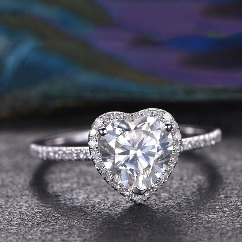 Luxury Silver Color Heart Ring for Women Exquisite Fashion Metal Inlaid White Zircon Stones Wedding Ring Engagement Jewelry - Jeglowstore