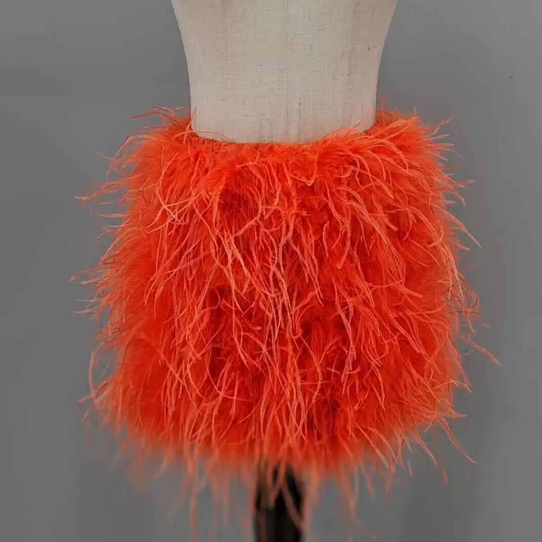 Ostrich Feather Mini Skirt - Jeglowstore