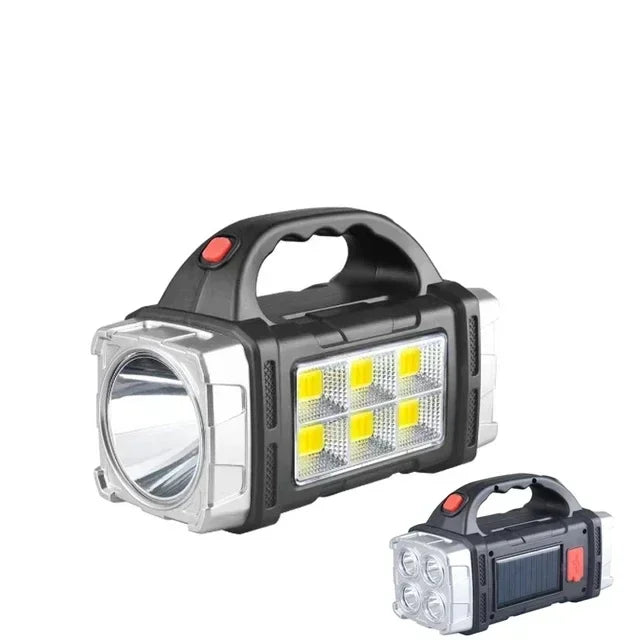 2024 Powerful LED Flashlight USB+Solar Rechargeable Flashlight COB Outdoor Camping Torch Portable Searchlight Power Bank Outdoor - Jeglowstore