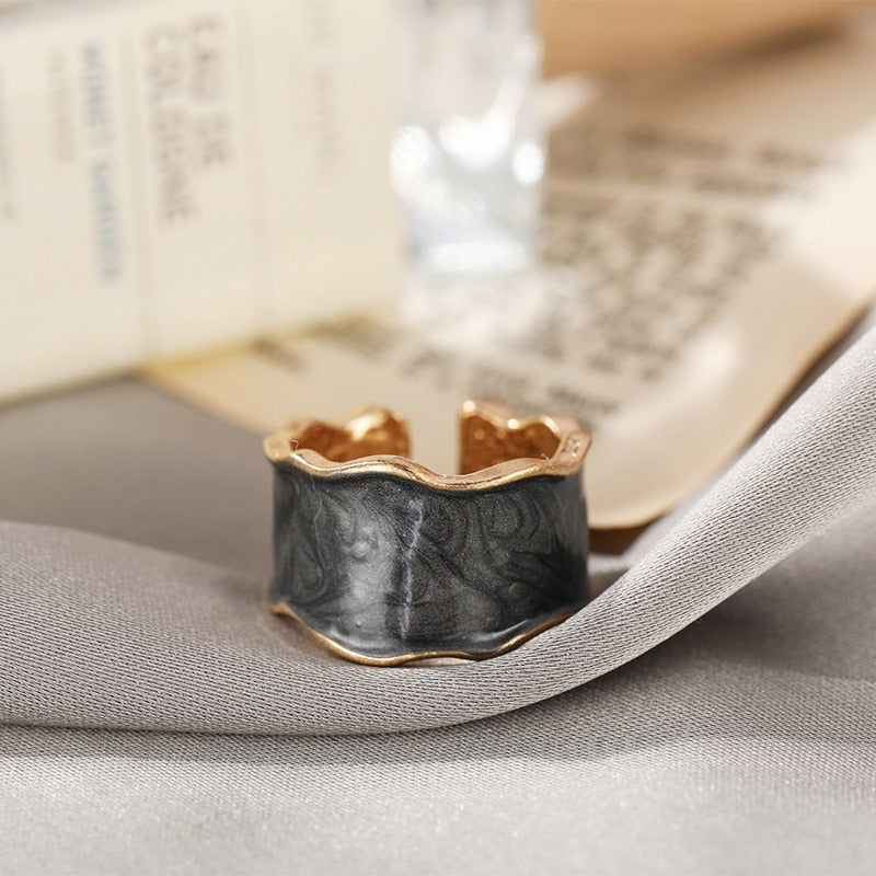 Retro Gold Color Double Oil Drip Open Rings for Women Luxury Irregular Adjustable Finger Ring 2023 New Trendy Wedding Jewelry
