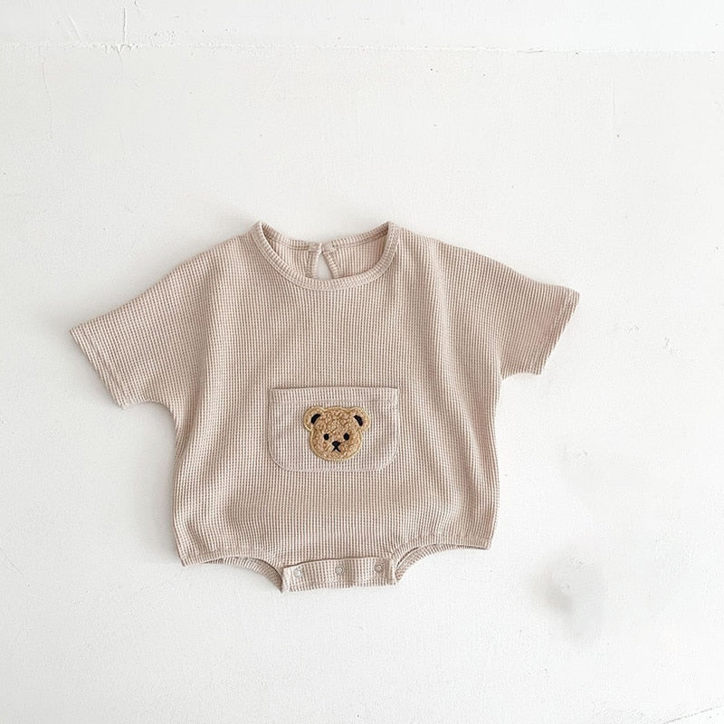 MILANCEL 2023 Summer Baby Clothing Set Waffle Bear Tee and Shorts 2 Pcs Suits Baby Girls Clothes Set