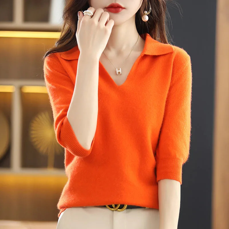 Women’s Solid Merino Knit T shirt - Jeglowstore