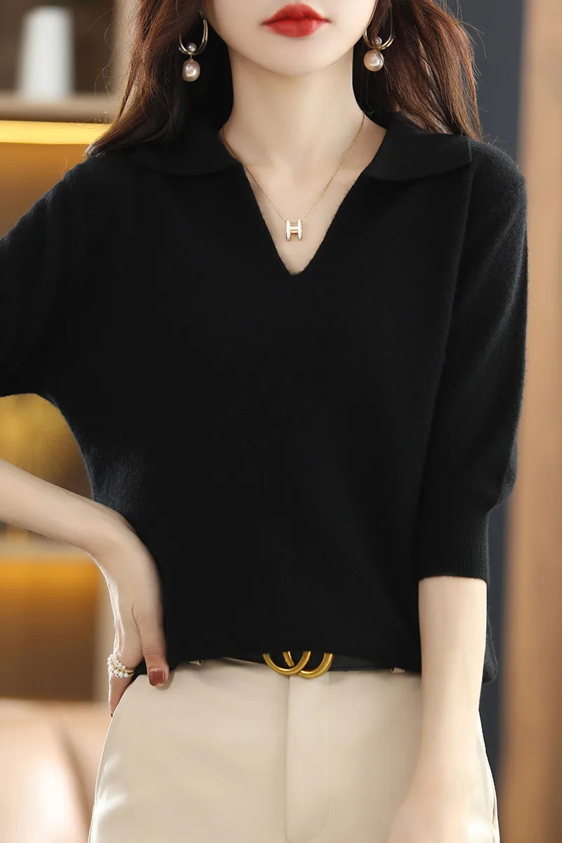 Women’s Solid Merino Knit T shirt - Jeglowstore