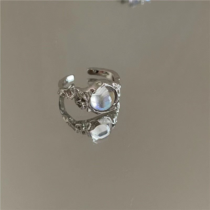 Kpop Crystal Love Heart Open Ring For Women Wedding Luxury Vintage Jewelry Y2K Accessories