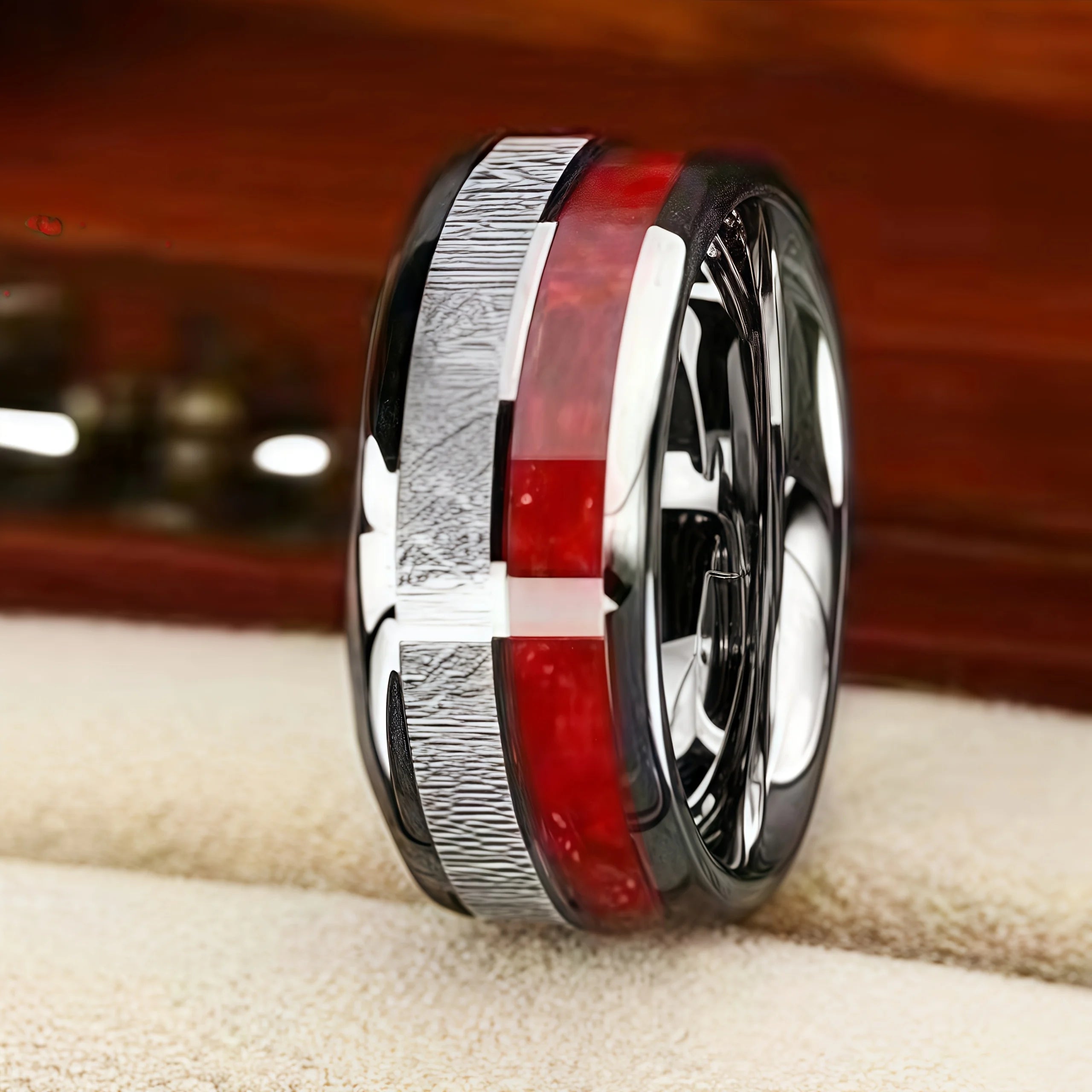 8mm Meteorite Inlay Stainless Steel Ring - Jeglowstore