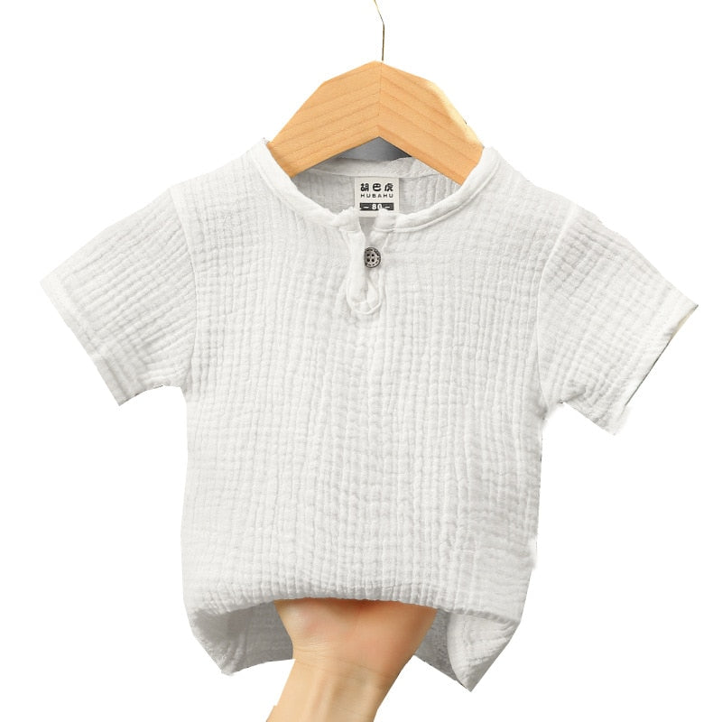 0-5Y Boys Girls Clothing Sets Summer Solid Cotton Linen T-shirts+Elasctic Shorts Kids Clothes Casual Clothing Sets for Children