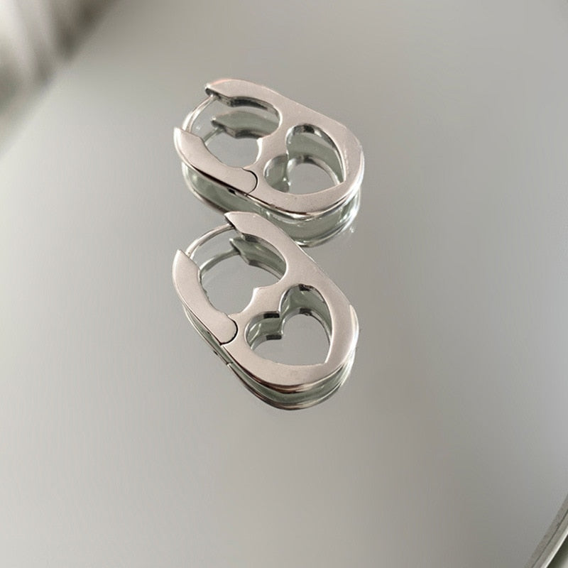 CIAXY Silver Color Pig Nose Earrings for Women Geometric Hollow Heart Design Ear Buckle 2022 Korea Fashion Jewelry